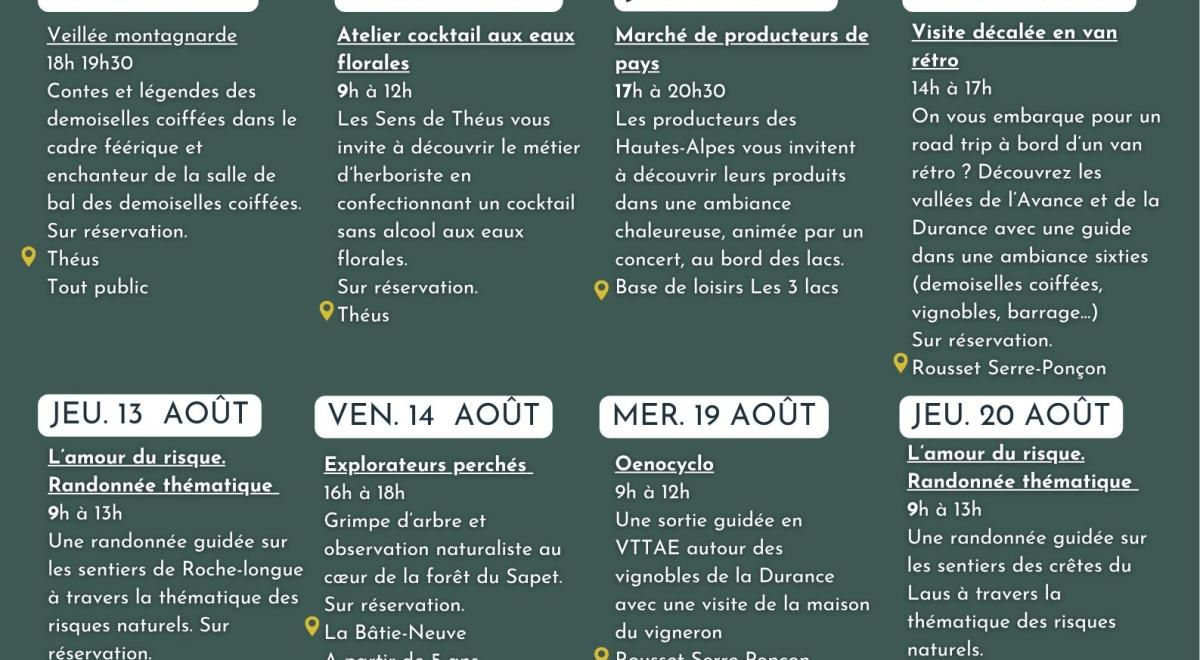 programme rendez-vous de l'été - août
