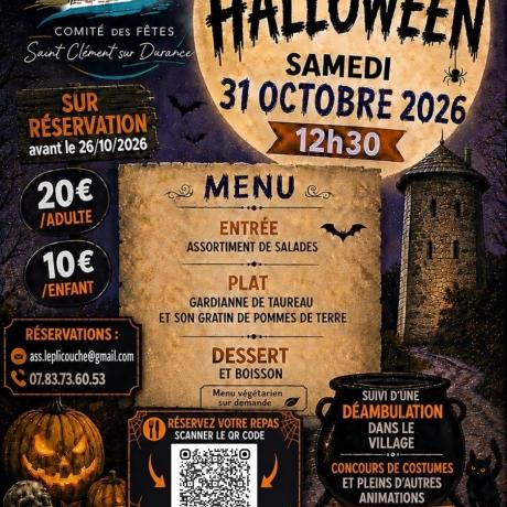 Halloween : Repas, déambulation et concours_Saint-Clément-sur-Durance - Menu et programme halloween