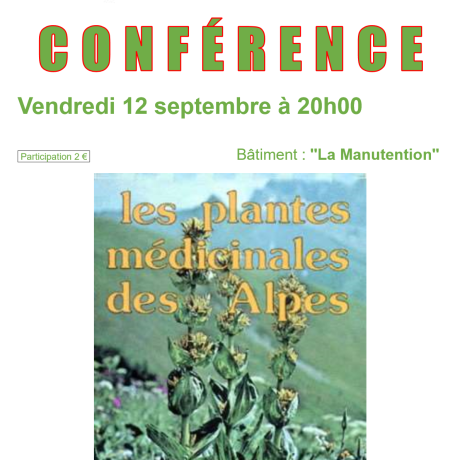 Conférence "Les plantes médicinales des Hautes-Alpes" EMBRUN - Conférence "Les plantes médicinales des Hautes-Alpes" EMBRUN